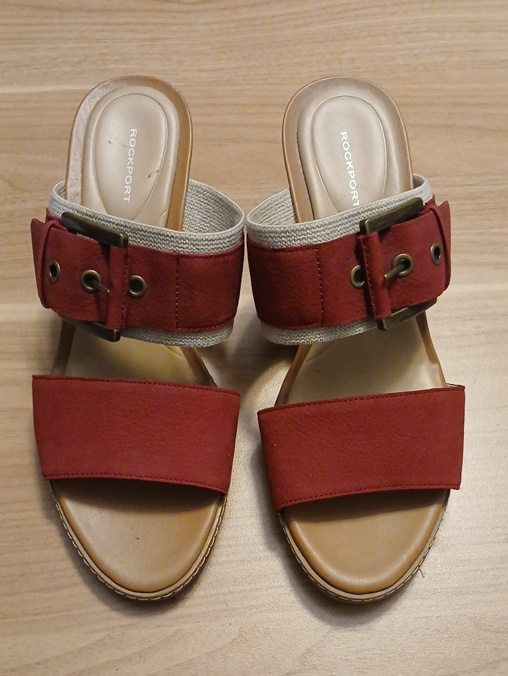 Rockport Women’s Red Slide Mules with Buckle Accent in Size 9.5
